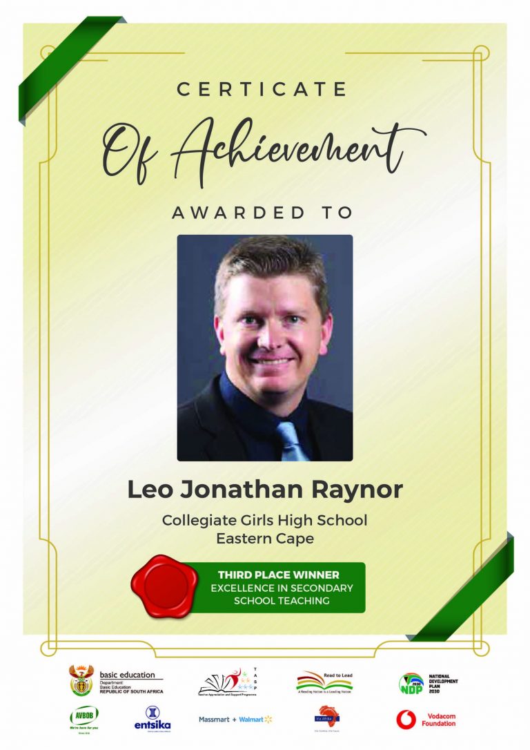 Our Teach of the Week is  Leo Jonathan Raynor from Collegiate Girls High School in Port Elizabeth, Eastern Cape